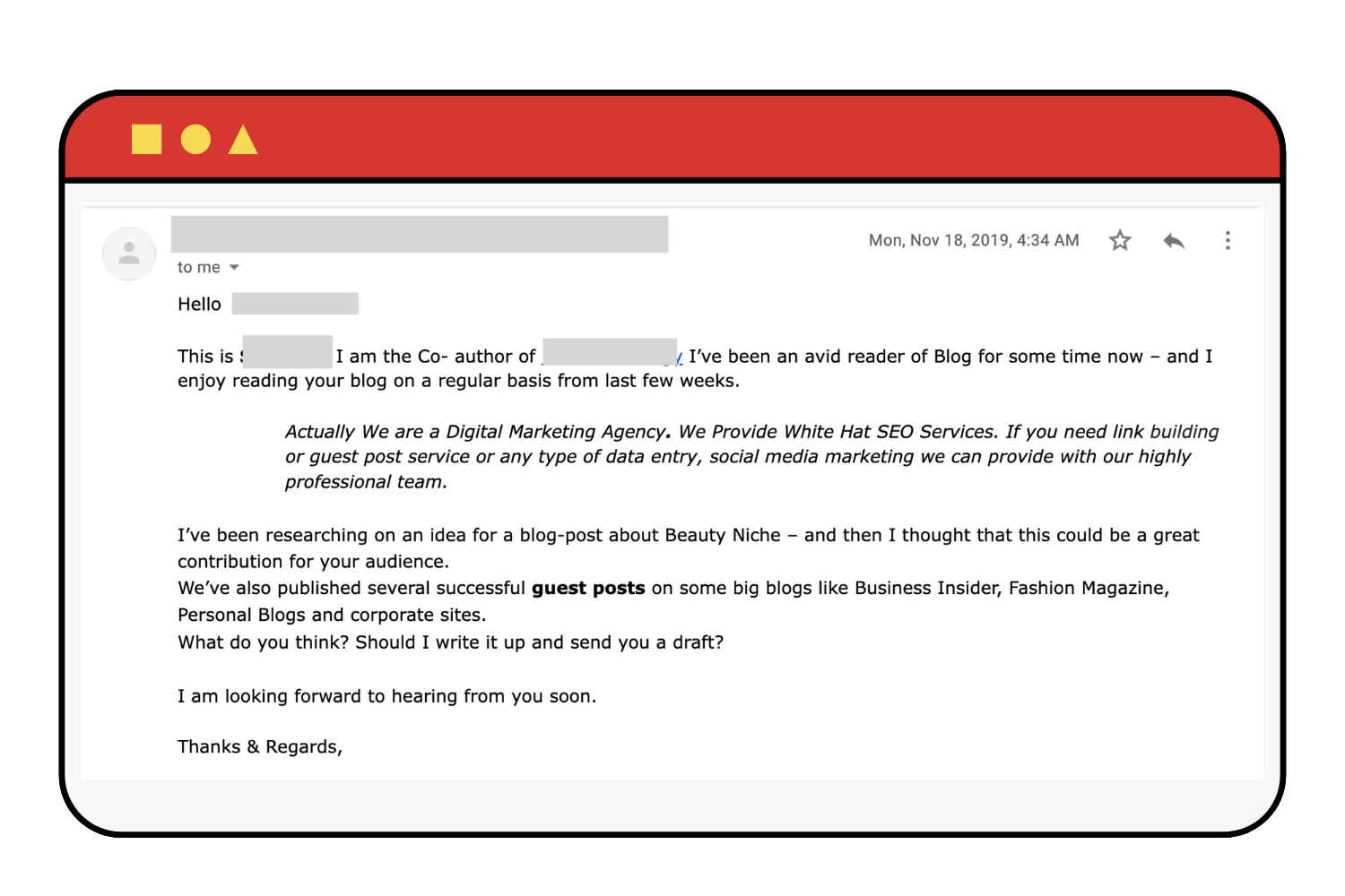 Cold email example marketing fails